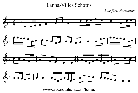 Lanna-Villes Schottis - staff notation