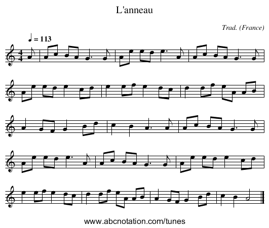 L'anneau - staff notation