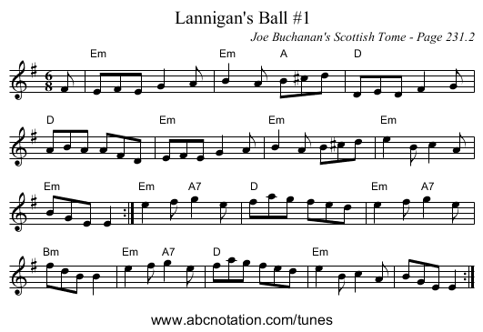 Lannigan's Ball #1 - staff notation