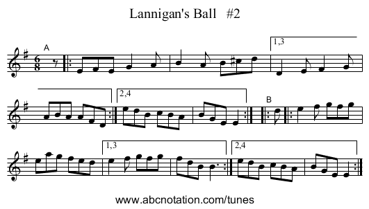 Lannigan's Ball   #2 - staff notation