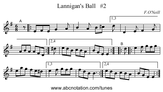 Lannigan's Ball   #2 - staff notation