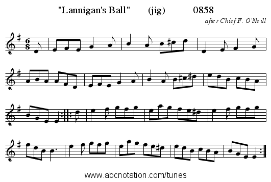 Lannigan's Ball       (jig)           0858 - staff notation