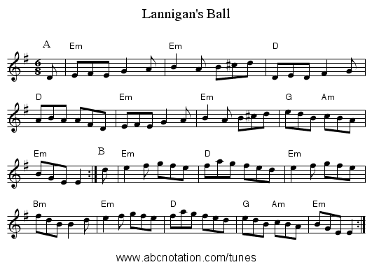 Lannigan's Ball - staff notation