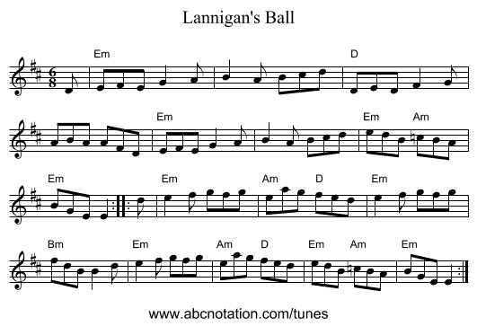 Lannigan's Ball - staff notation
