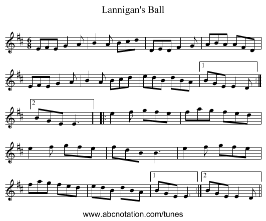 Lannigan's Ball - staff notation