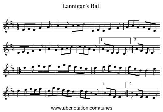 Lannigan's Ball - staff notation