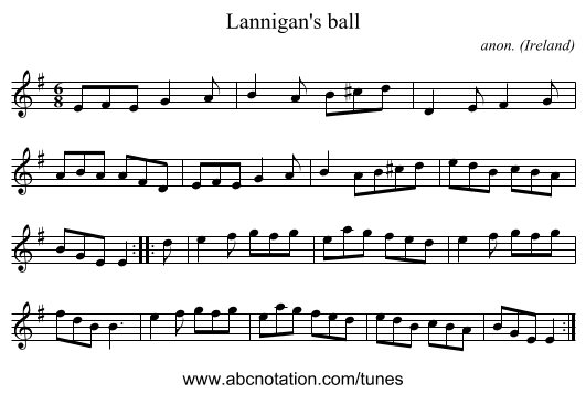 Lannigan's ball - staff notation