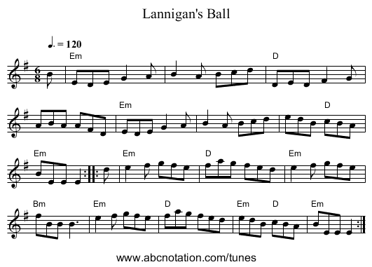 Lannigan's Ball - staff notation