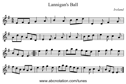 Lannigan's Ball - staff notation