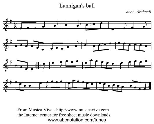 Lannigan's ball - staff notation