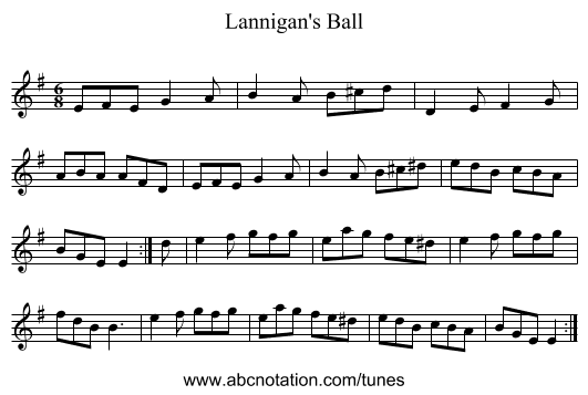 Lannigan's Ball - staff notation