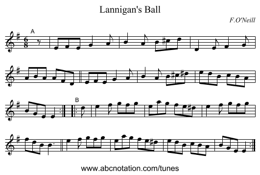 Lannigan's Ball - staff notation