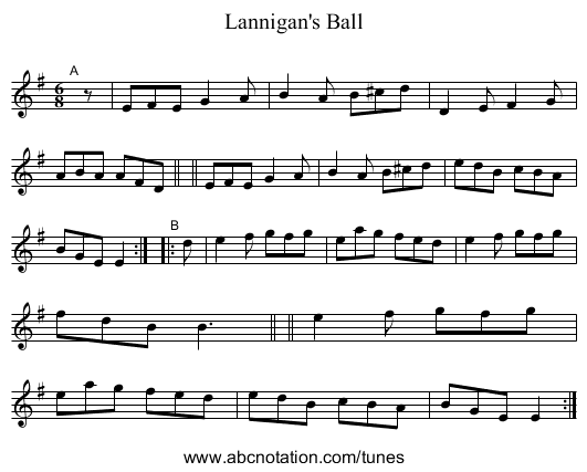 Lannigan's Ball - staff notation