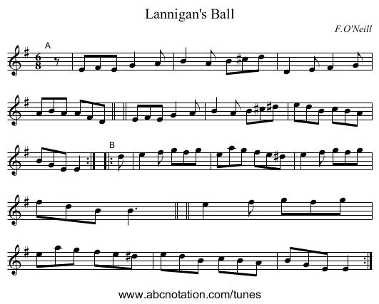 Lannigan's Ball - staff notation
