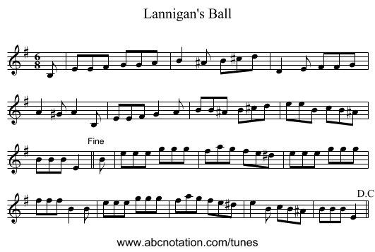 Lannigan's Ball - staff notation