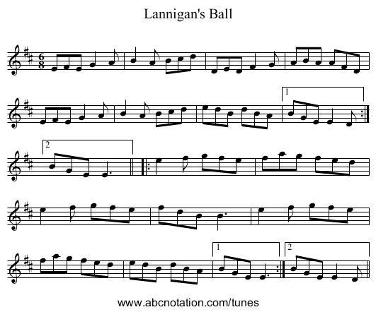 Lannigan's Ball - staff notation