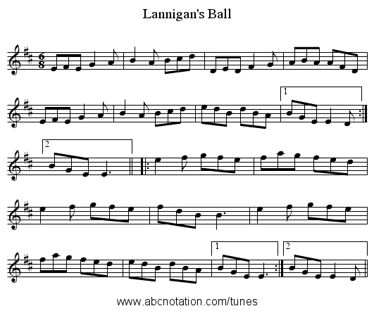 Lannigan's Ball - staff notation