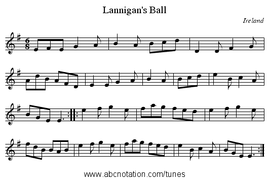 Lannigan's Ball - staff notation