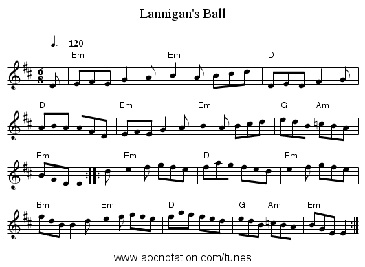 Lannigan's Ball - staff notation