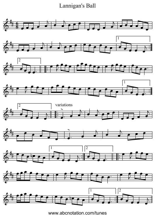 Lannigan's Ball - staff notation