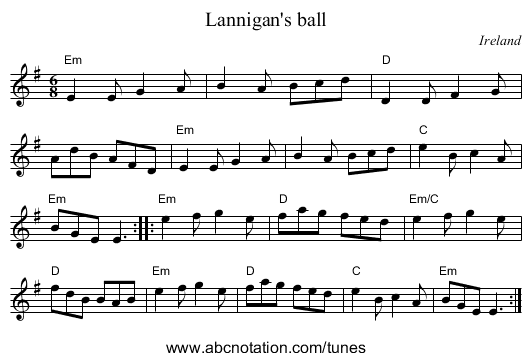 Lannigan's ball - staff notation