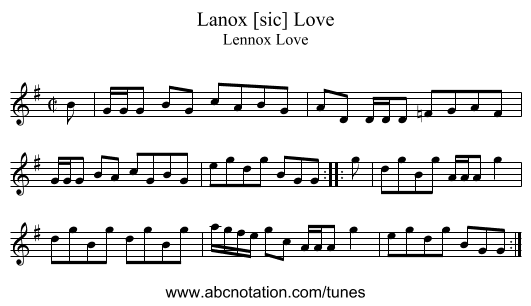 Lanox [sic] Love - staff notation