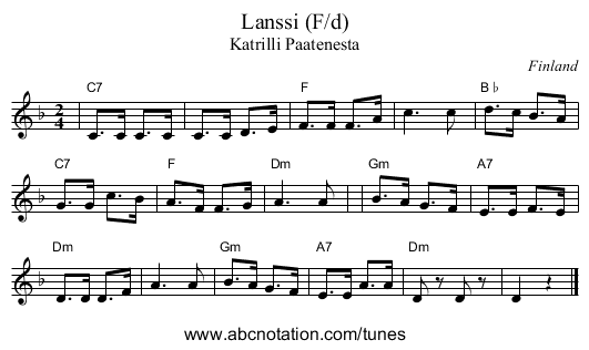 Lanssi (F/d) - staff notation