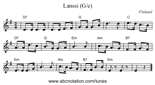 Lanssi (G/e) - staff notation