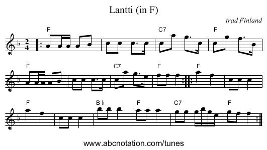 Lantti (in F) - staff notation