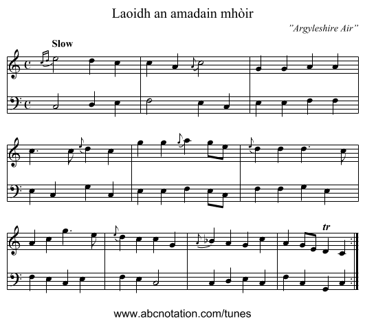 Laoidh an amadain mhòir - staff notation