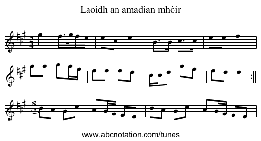 Laoidh an amadian mhòir - staff notation
