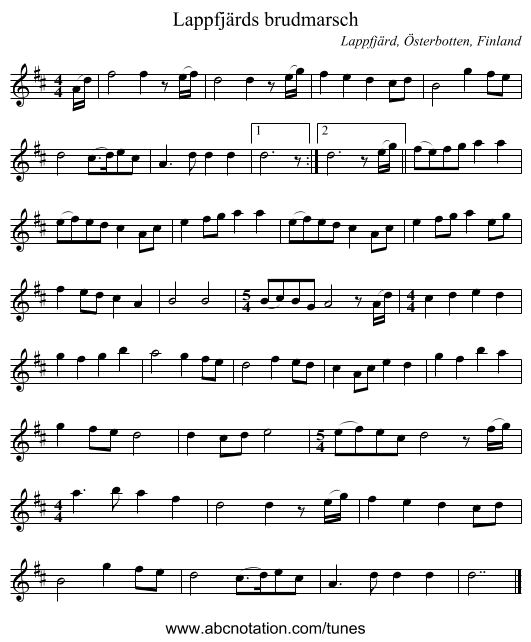 Lappfjärds brudmarsch - staff notation