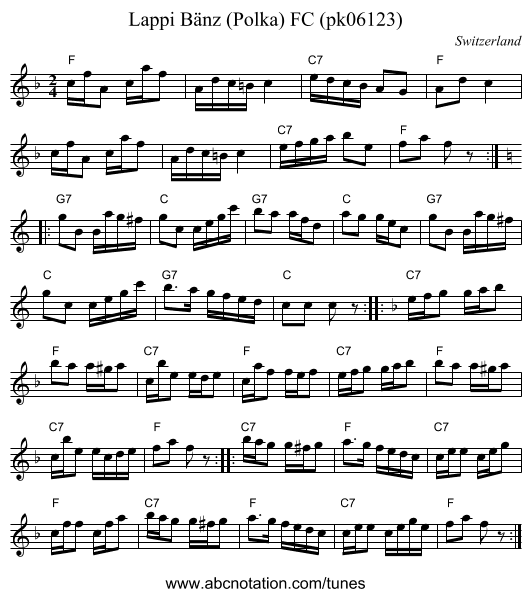 Lappi Bänz (Polka) FC (pk06123) - staff notation