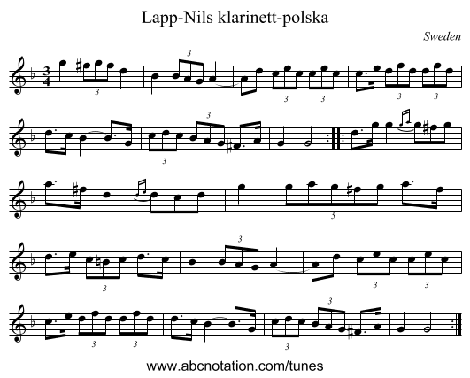 Lapp-Nils klarinett-polska - staff notation