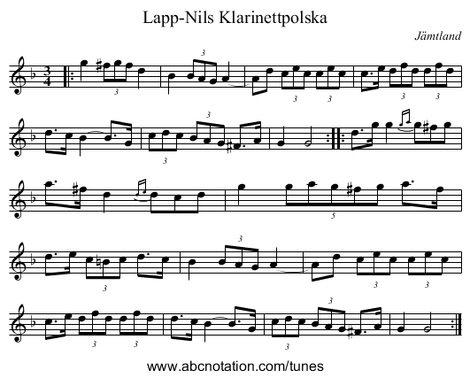 Lapp-Nils Klarinettpolska - staff notation