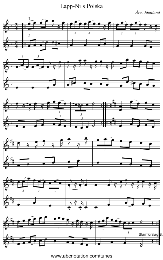 Lapp-Nils Polska - staff notation