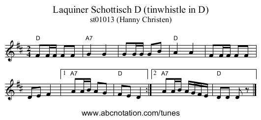 Laquiner Schottisch D (tinwhistle in D) - staff notation