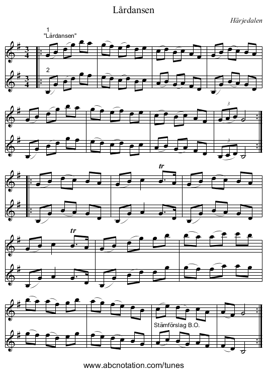 Lårdansen - staff notation