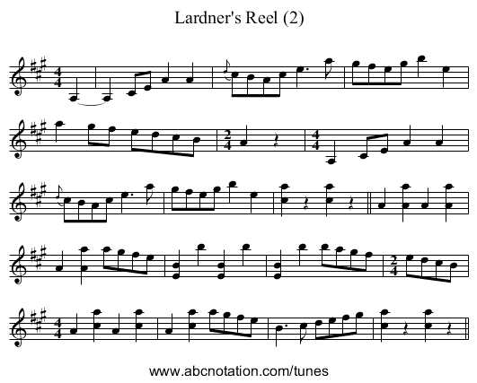 Lardner's Reel (2) - staff notation