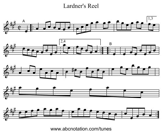 Lardner's Reel - staff notation