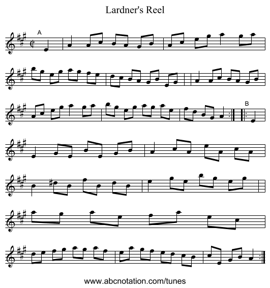 Lardner's Reel - staff notation