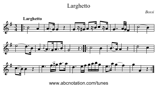 Larghetto - staff notation