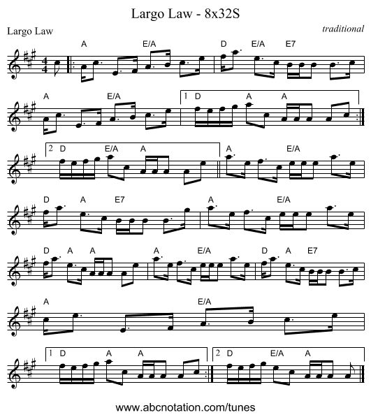 Largo Law - 8x32S - staff notation