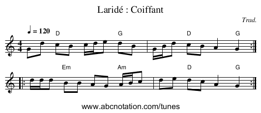 Laridé : Coiffant - staff notation