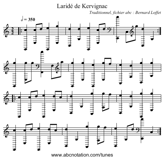 Laridé de Kervignac - staff notation