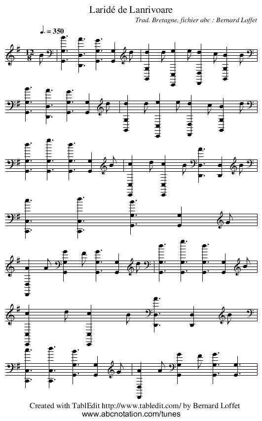 Laridé de Lanrivoare - staff notation