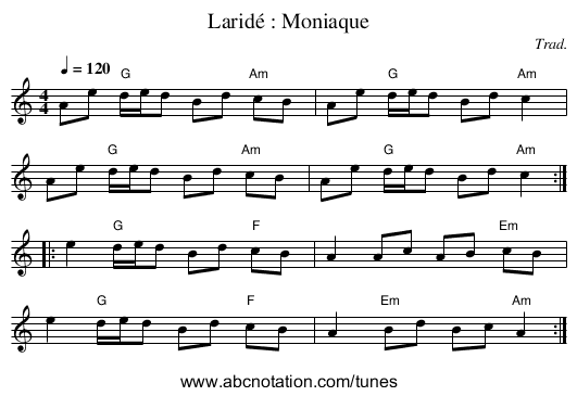 Laridé : Moniaque - staff notation