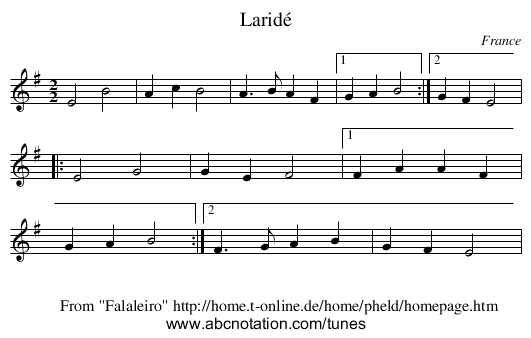 Laridé - staff notation