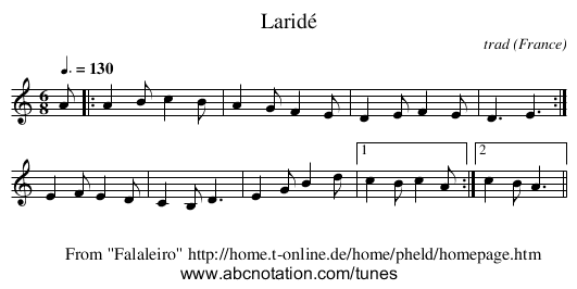 Laridé - staff notation