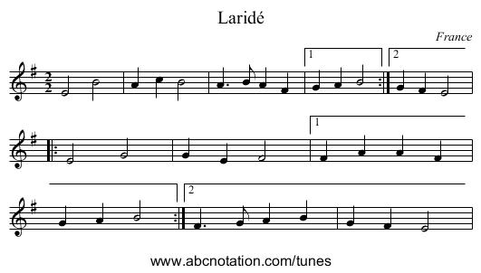 Laridé - staff notation